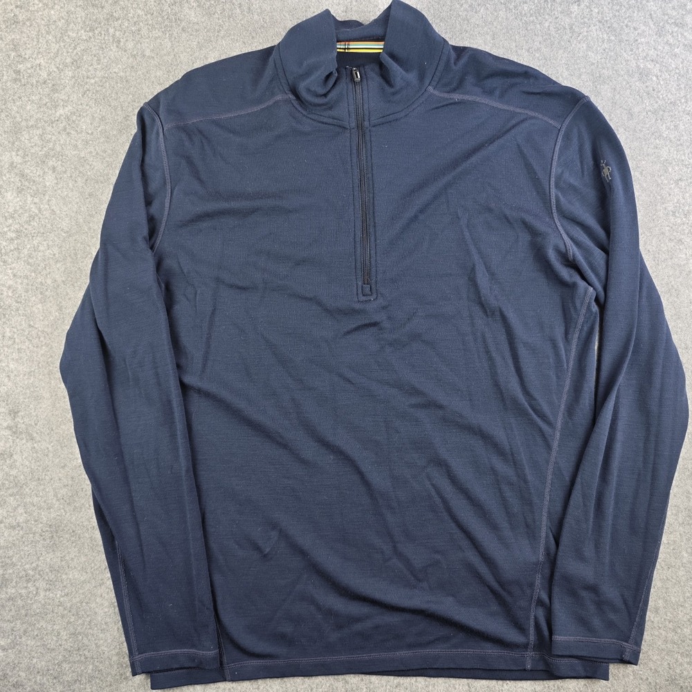 Smartwool Merino 250 Base Layer Pullover Mens XL Blue 1/4 Zip 100% Merino Wool
